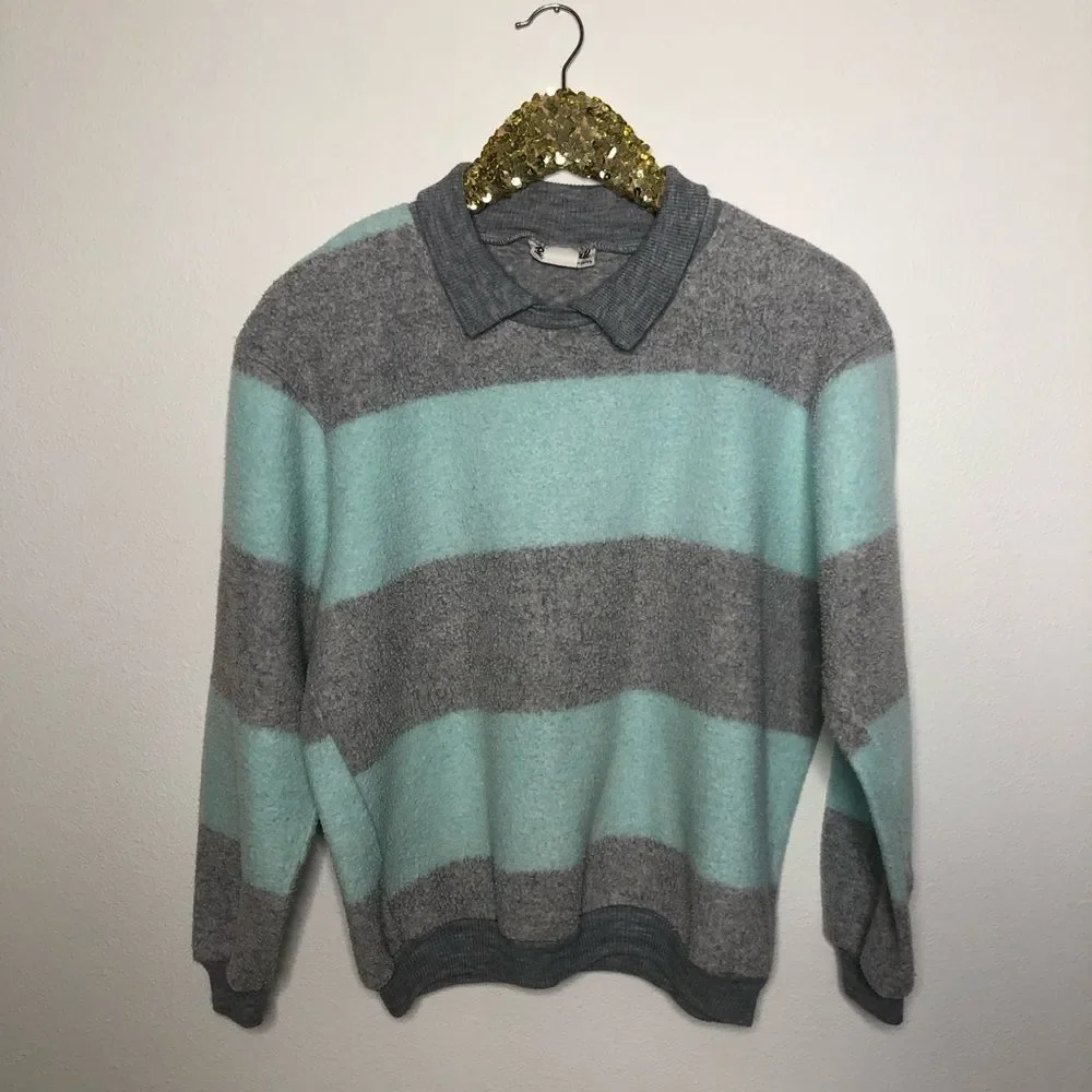 Vintage Randy Hall Fleece Rugby Stripe Pullover Sweatshirt L - Picture 4 of 5